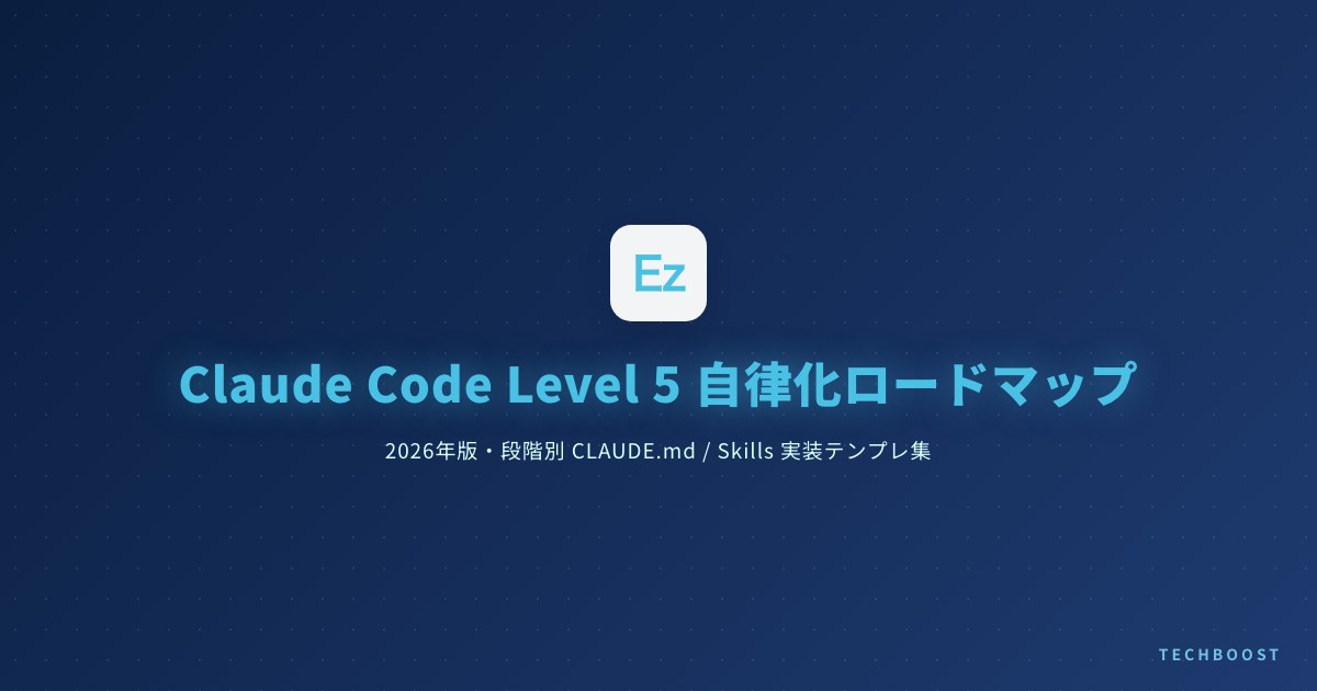 Claude Code Level 5 自律化ロードマップ｜2026年版・段階別 CLAUDE.md / Skills 実装テンプレ集