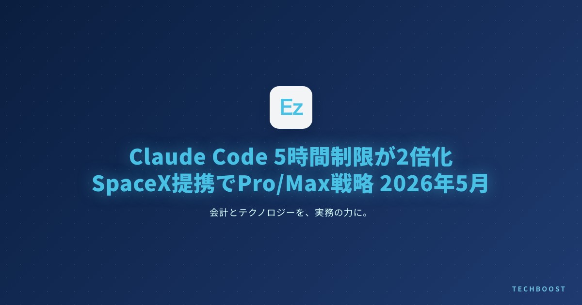 Claude Code 5時間制限が2倍化＋ピーク時間帯削減も撤廃 — SpaceX Colossus 1 提携でPro/Max が取るべき戦略 2026年5月版